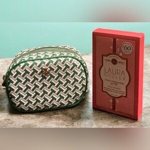 TORY BURCH TILE T COSMETIC POUCH AND LAURA GELLER LIP KIT BUNDLE